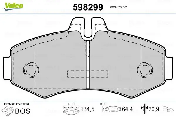 Bremsbelagsatz, Scheibenbremse Vorderachse VALEO 598299