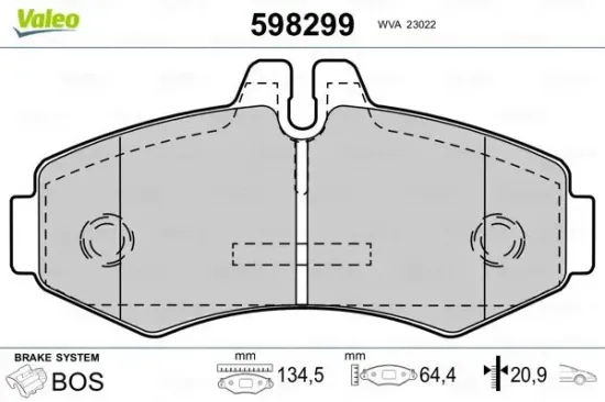 Bremsbelagsatz, Scheibenbremse Vorderachse VALEO 598299 Bild Bremsbelagsatz, Scheibenbremse Vorderachse VALEO 598299