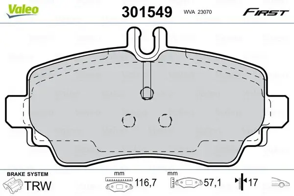 Bremsbelagsatz, Scheibenbremse Vorderachse VALEO 301549
