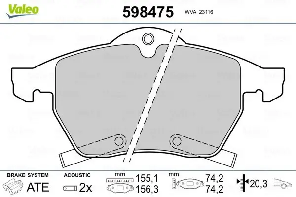 Bremsbelagsatz, Scheibenbremse VALEO 598475