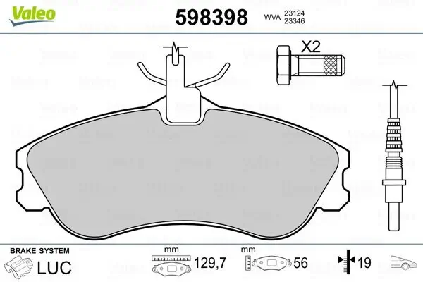 Bremsbelagsatz, Scheibenbremse VALEO 598398