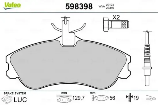 Bremsbelagsatz, Scheibenbremse VALEO 598398 Bild Bremsbelagsatz, Scheibenbremse VALEO 598398