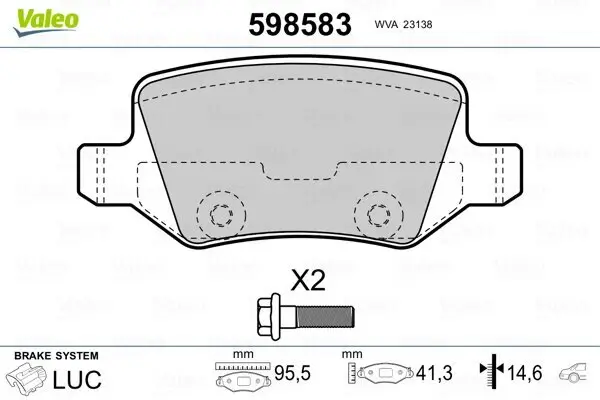 Bremsbelagsatz, Scheibenbremse Hinterachse VALEO 598583
