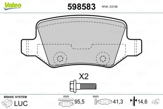 Bremsbelagsatz, Scheibenbremse Hinterachse VALEO 598583 Bild Bremsbelagsatz, Scheibenbremse Hinterachse VALEO 598583