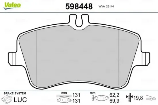 Bremsbelagsatz, Scheibenbremse Vorderachse VALEO 598448 Bild Bremsbelagsatz, Scheibenbremse Vorderachse VALEO 598448
