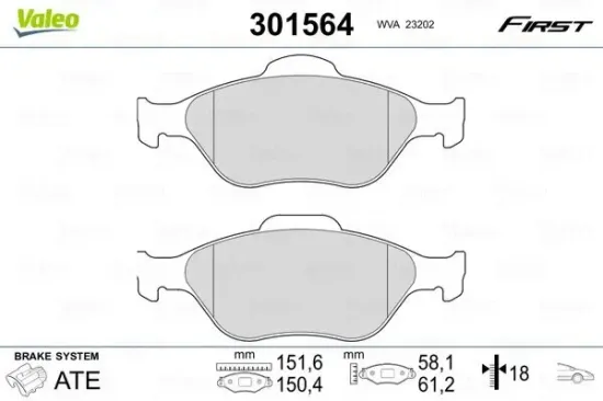 Bremsbelagsatz, Scheibenbremse VALEO 301564 Bild Bremsbelagsatz, Scheibenbremse VALEO 301564