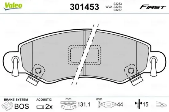 Bremsbelagsatz, Scheibenbremse Vorderachse VALEO 301453 Bild Bremsbelagsatz, Scheibenbremse Vorderachse VALEO 301453