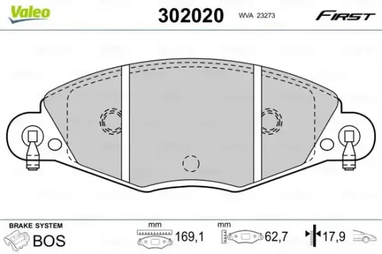 Bremsbelagsatz, Scheibenbremse Vorderachse VALEO 302020 Bild Bremsbelagsatz, Scheibenbremse Vorderachse VALEO 302020