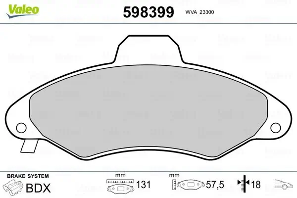 Bremsbelagsatz, Scheibenbremse Vorderachse VALEO 598399