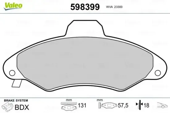 Bremsbelagsatz, Scheibenbremse Vorderachse VALEO 598399 Bild Bremsbelagsatz, Scheibenbremse Vorderachse VALEO 598399