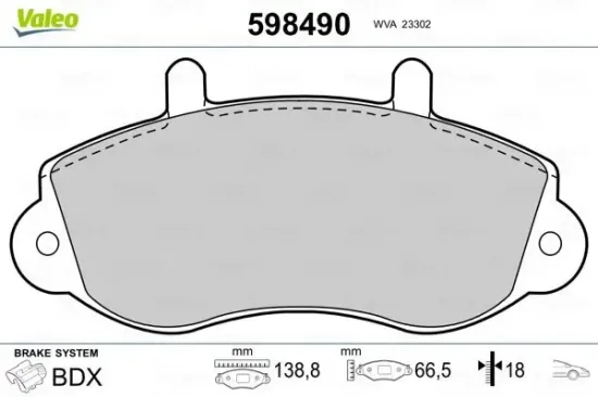 Bremsbelagsatz, Scheibenbremse Vorderachse VALEO 598490 Bild Bremsbelagsatz, Scheibenbremse Vorderachse VALEO 598490