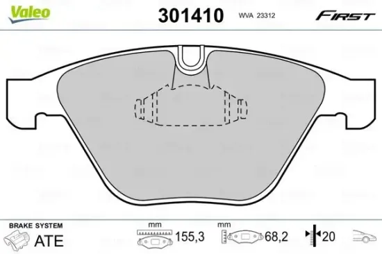 Bremsbelagsatz, Scheibenbremse Vorderachse VALEO 301410 Bild Bremsbelagsatz, Scheibenbremse Vorderachse VALEO 301410