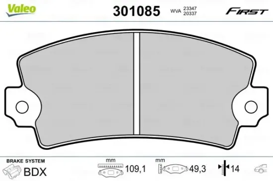 Bremsbelagsatz, Scheibenbremse VALEO 301085 Bild Bremsbelagsatz, Scheibenbremse VALEO 301085