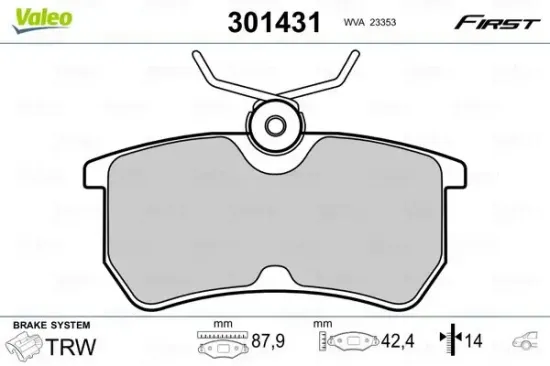 Bremsbelagsatz, Scheibenbremse Hinterachse VALEO 301431 Bild Bremsbelagsatz, Scheibenbremse Hinterachse VALEO 301431