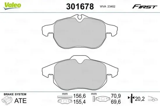 Bremsbelagsatz, Scheibenbremse Vorderachse VALEO 301678 Bild Bremsbelagsatz, Scheibenbremse Vorderachse VALEO 301678