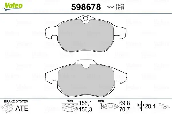 Bremsbelagsatz, Scheibenbremse VALEO 598678