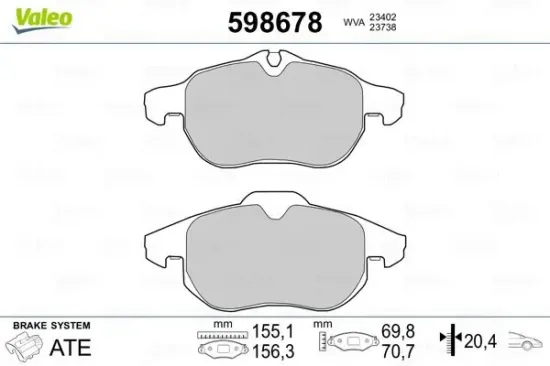 Bremsbelagsatz, Scheibenbremse Vorderachse VALEO 598678 Bild Bremsbelagsatz, Scheibenbremse Vorderachse VALEO 598678
