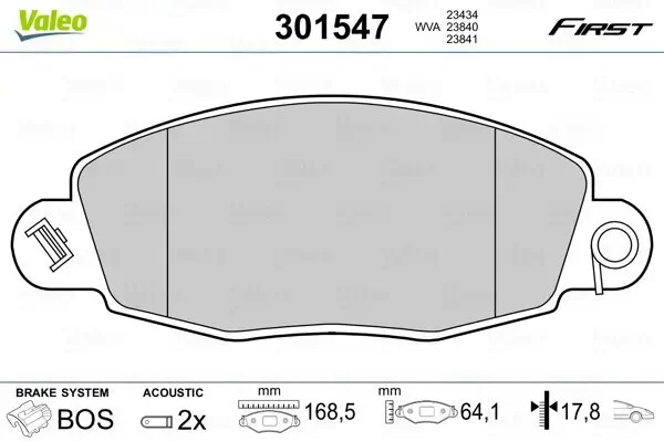 Bremsbelagsatz, Scheibenbremse Vorderachse VALEO 301547