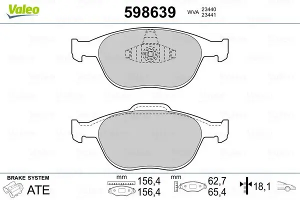 Bremsbelagsatz, Scheibenbremse VALEO 598639 Bild Bremsbelagsatz, Scheibenbremse VALEO 598639