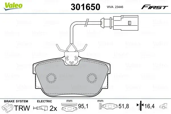 Bremsbelagsatz, Scheibenbremse VALEO 301650