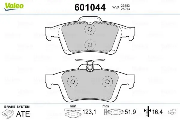 Bremsbelagsatz, Scheibenbremse Hinterachse VALEO 601044