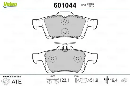 Bremsbelagsatz, Scheibenbremse Hinterachse VALEO 601044 Bild Bremsbelagsatz, Scheibenbremse Hinterachse VALEO 601044