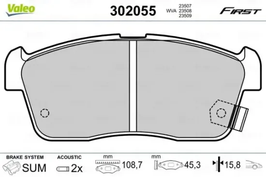 Bremsbelagsatz, Scheibenbremse Vorderachse VALEO 302055 Bild Bremsbelagsatz, Scheibenbremse Vorderachse VALEO 302055