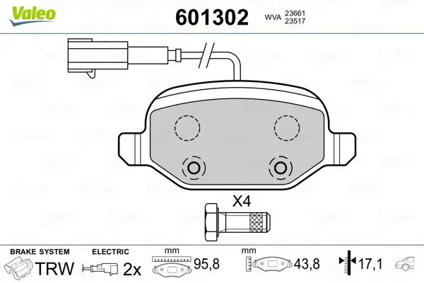 Bremsbelagsatz, Scheibenbremse Hinterachse VALEO 601302