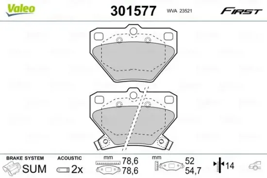 Bremsbelagsatz, Scheibenbremse Hinterachse VALEO 301577 Bild Bremsbelagsatz, Scheibenbremse Hinterachse VALEO 301577