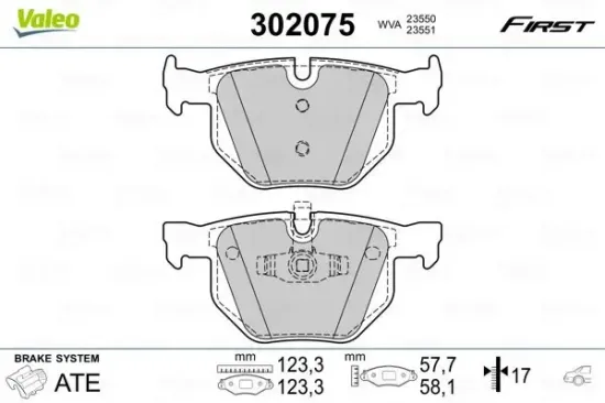 Bremsbelagsatz, Scheibenbremse VALEO 302075 Bild Bremsbelagsatz, Scheibenbremse VALEO 302075