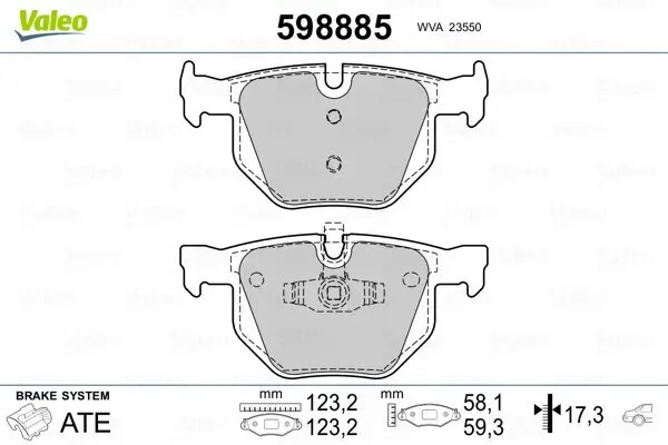 Bremsbelagsatz, Scheibenbremse VALEO 598885 Bild Bremsbelagsatz, Scheibenbremse VALEO 598885