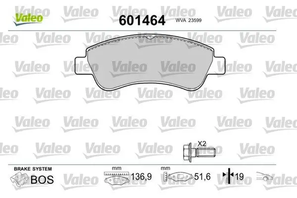 Bremsbelagsatz, Scheibenbremse Vorderachse VALEO 601464