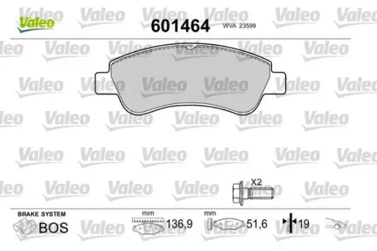 Bremsbelagsatz, Scheibenbremse Vorderachse VALEO 601464 Bild Bremsbelagsatz, Scheibenbremse Vorderachse VALEO 601464