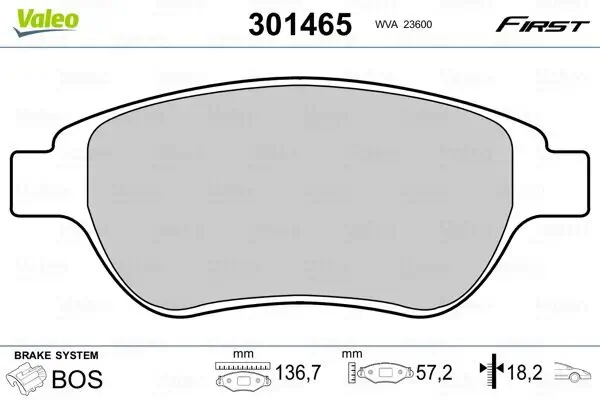 Bremsbelagsatz, Scheibenbremse VALEO 301465