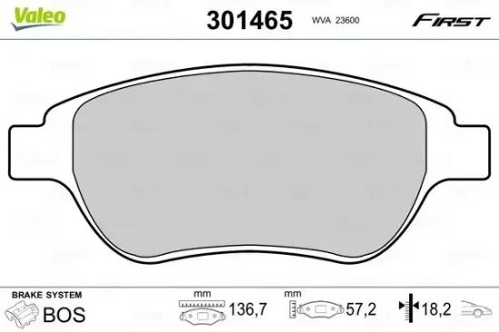 Bremsbelagsatz, Scheibenbremse VALEO 301465 Bild Bremsbelagsatz, Scheibenbremse VALEO 301465