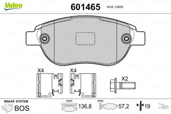 Bremsbelagsatz, Scheibenbremse Vorderachse VALEO 601465 Bild Bremsbelagsatz, Scheibenbremse Vorderachse VALEO 601465