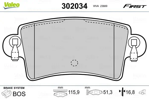 Bremsbelagsatz, Scheibenbremse Hinterachse VALEO 302034