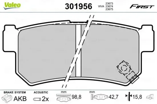 Bremsbelagsatz, Scheibenbremse Hinterachse VALEO 301956 Bild Bremsbelagsatz, Scheibenbremse Hinterachse VALEO 301956