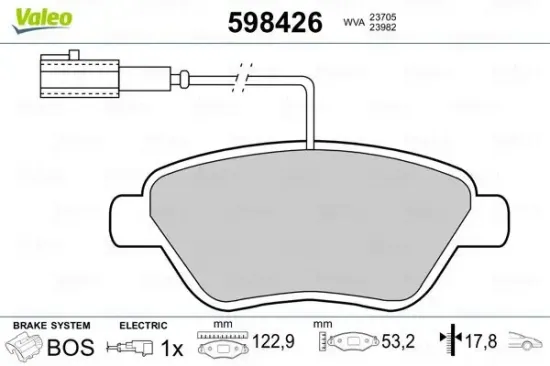 Bremsbelagsatz, Scheibenbremse Vorderachse VALEO 598426 Bild Bremsbelagsatz, Scheibenbremse Vorderachse VALEO 598426