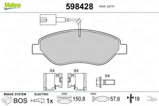 Bremsbelagsatz, Scheibenbremse VALEO 598428 Bild Bremsbelagsatz, Scheibenbremse VALEO 598428