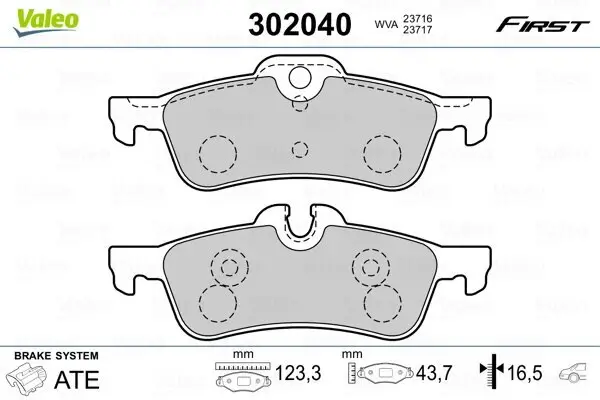 Bremsbelagsatz, Scheibenbremse Hinterachse VALEO 302040