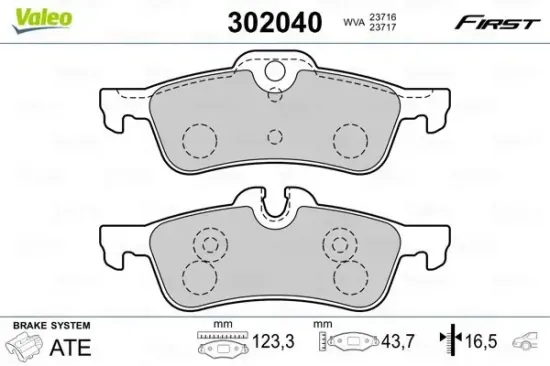 Bremsbelagsatz, Scheibenbremse Hinterachse VALEO 302040 Bild Bremsbelagsatz, Scheibenbremse Hinterachse VALEO 302040
