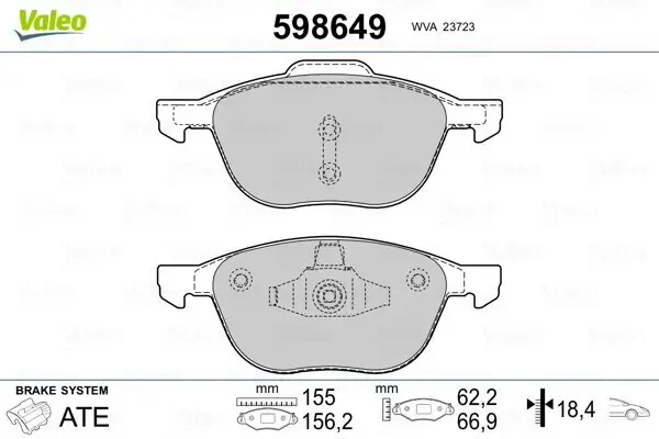 Bremsbelagsatz, Scheibenbremse Vorderachse VALEO 598649