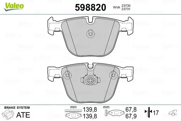 Bremsbelagsatz, Scheibenbremse Hinterachse VALEO 598820