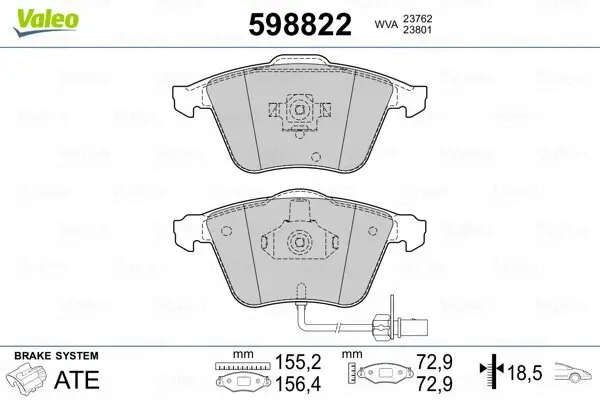 Bremsbelagsatz, Scheibenbremse VALEO 598822