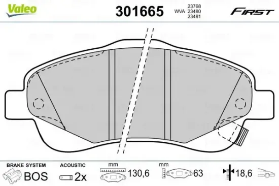Bremsbelagsatz, Scheibenbremse Vorderachse VALEO 301665 Bild Bremsbelagsatz, Scheibenbremse Vorderachse VALEO 301665