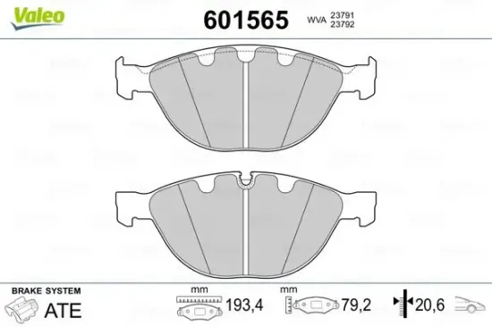 Bremsbelagsatz, Scheibenbremse Vorderachse VALEO 601565 Bild Bremsbelagsatz, Scheibenbremse Vorderachse VALEO 601565