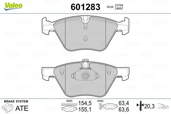 Bremsbelagsatz, Scheibenbremse Vorderachse VALEO 601283