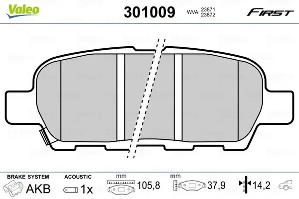 Bremsbelagsatz, Scheibenbremse VALEO 301009