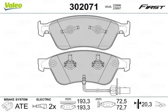 Bremsbelagsatz, Scheibenbremse VALEO 302071 Bild Bremsbelagsatz, Scheibenbremse VALEO 302071